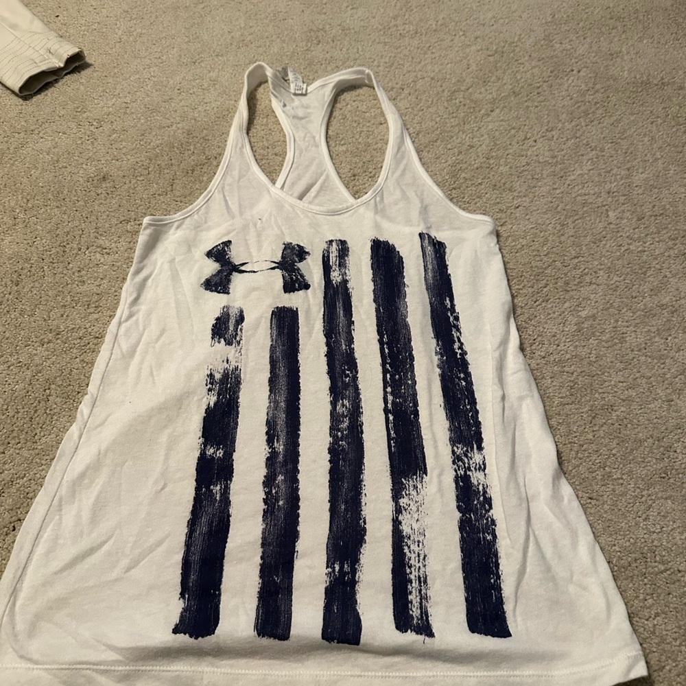Under Armour White and Blue Racerback Tank Top